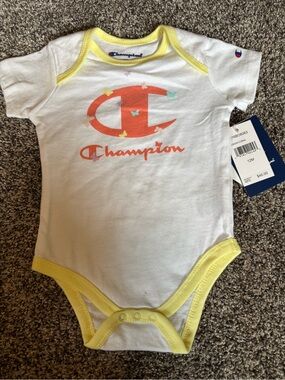Champion Baby Girls' White & Yellow Logo One-Piece